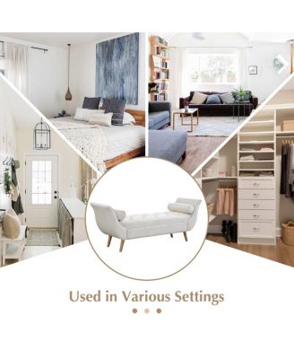 Upholstered Velvet Bench with 2 Pillows and Rolled Arms