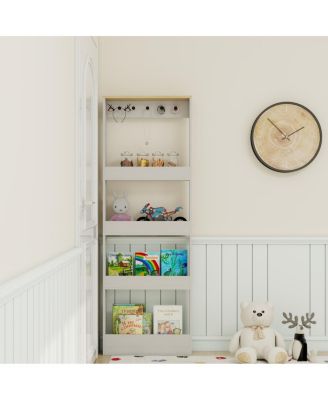 Behind The Door 69" Bookcase with 4 Shelves, 5 Hooks