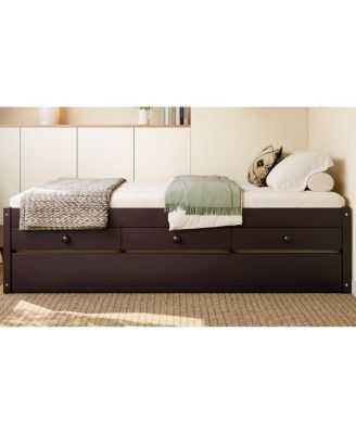 Streamdale Twin Platform Bed with Trundle, 2 Drawers & Power Strip, Espresso