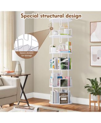 360° Rotating Bookshelf Tower, 5-Tier Round Vertical Storage Display Rack, Narrow Tall Bookcase for Living Room and Home Office
