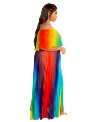 Plus Size Ombre Off Shoulder Pleated Maxi Dress