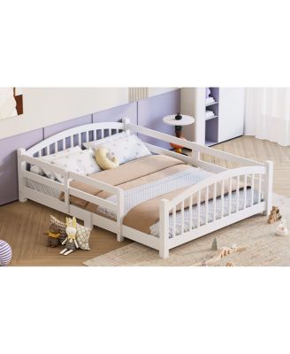Montessori Floor Bed with Slats & Guardrails, Solid Wood, Easy Assemble