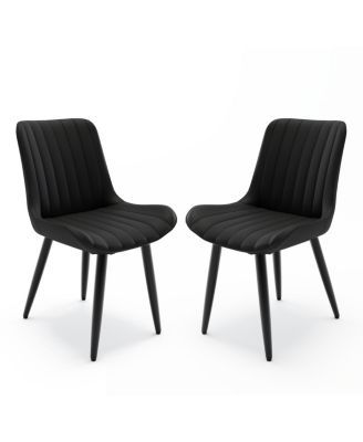 Streamdale Set of 2 Modern PU Leather Dining Chairs with Thick Cushions & Metal Legs