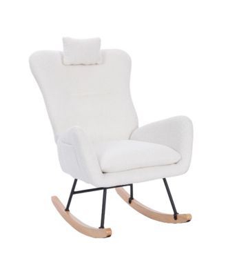 White Teddy Upholstered Nursery Rocking Chair Ergonomic Design for Living Room Bedroom