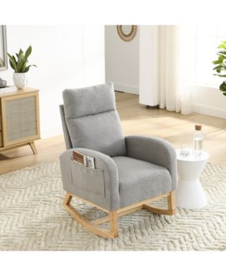 27.6W Modern Accent High Backrest Rocking Chair with Two Side Pockets 300LBS Capacity for Living Room Nursery