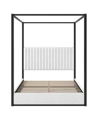 Queen Size Upholstery Canopy Platform Bed with Headboard and Metal Frame
