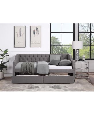 Upholstered Twin Daybed with 2 Drawers, Wood Slat Support