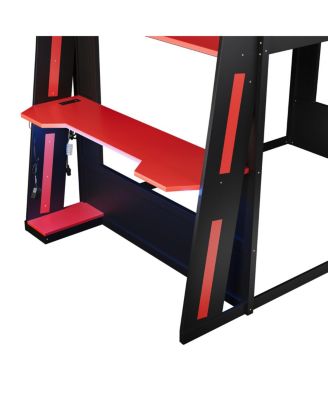 Wooden Gaming Bunk Bed with Desk, USB & LED Lights