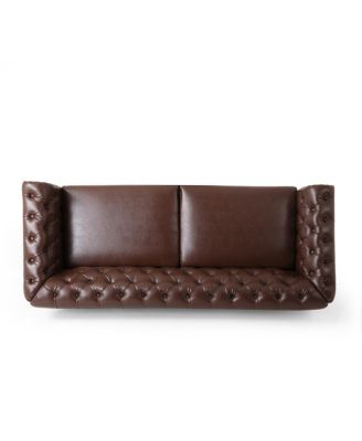 Retro Style Comfy 3-Seat Sofa with Wooden Legs