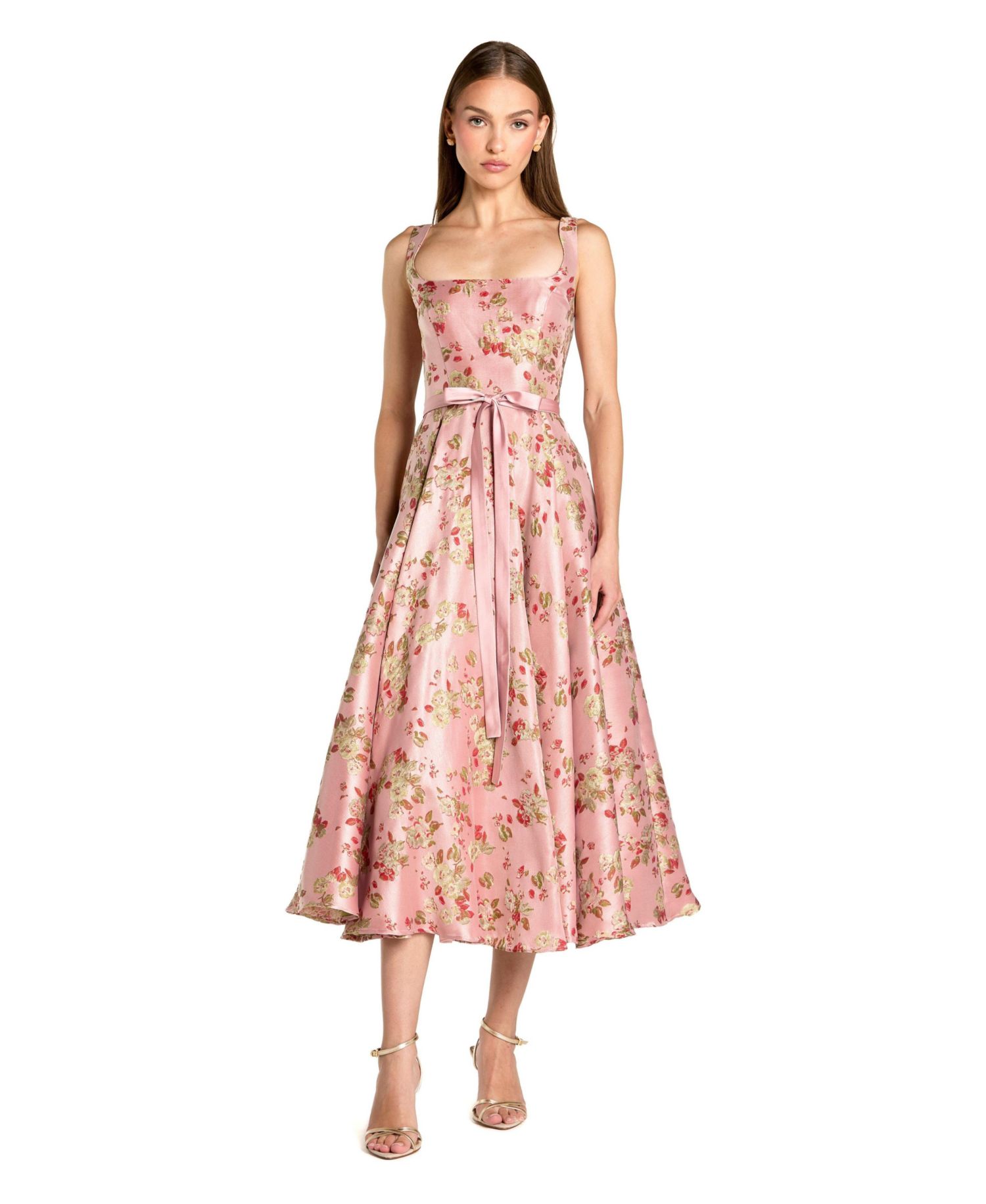 Women's Sleeveless Brocade A Line Midi Dress