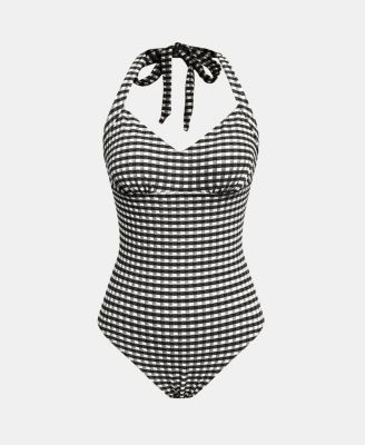Women's Halter Tie Hook & Eye Closure Classic Coverage Swimsuit