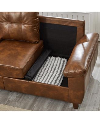 59" Modern Faux Leather Loveseat Couch with Storage and Big Armrests