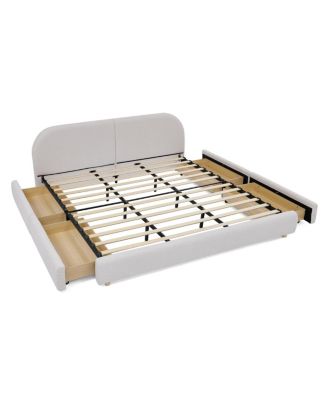 King Size Upholstered Bed Frame - Minimalist Style, Curved Headboard, Drawer Storage