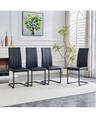 2-Pack PU Upholstered Dining Chairs - Black Modern Kitchen Side Chairs