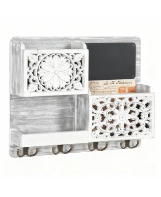 Wooden Mail Rack with 2 Slots & 3 Hooks for Keys and Accessories