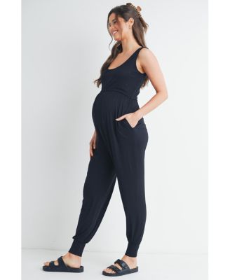 Maternity Sleeveless Scoop Neck Jumpsuit with Pockets