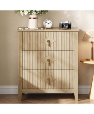 Wood Nightstand Fluted Dresser for Bedroom, 27.5" Wide 3-Drawer Bedside Tables, Modern Chest of Drawers, Storage End Table Living Room