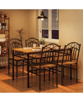 Dining Table Set of 4, Retro Industrial Dining Table & Chairs, Wood Table Chairs Set for Small Space