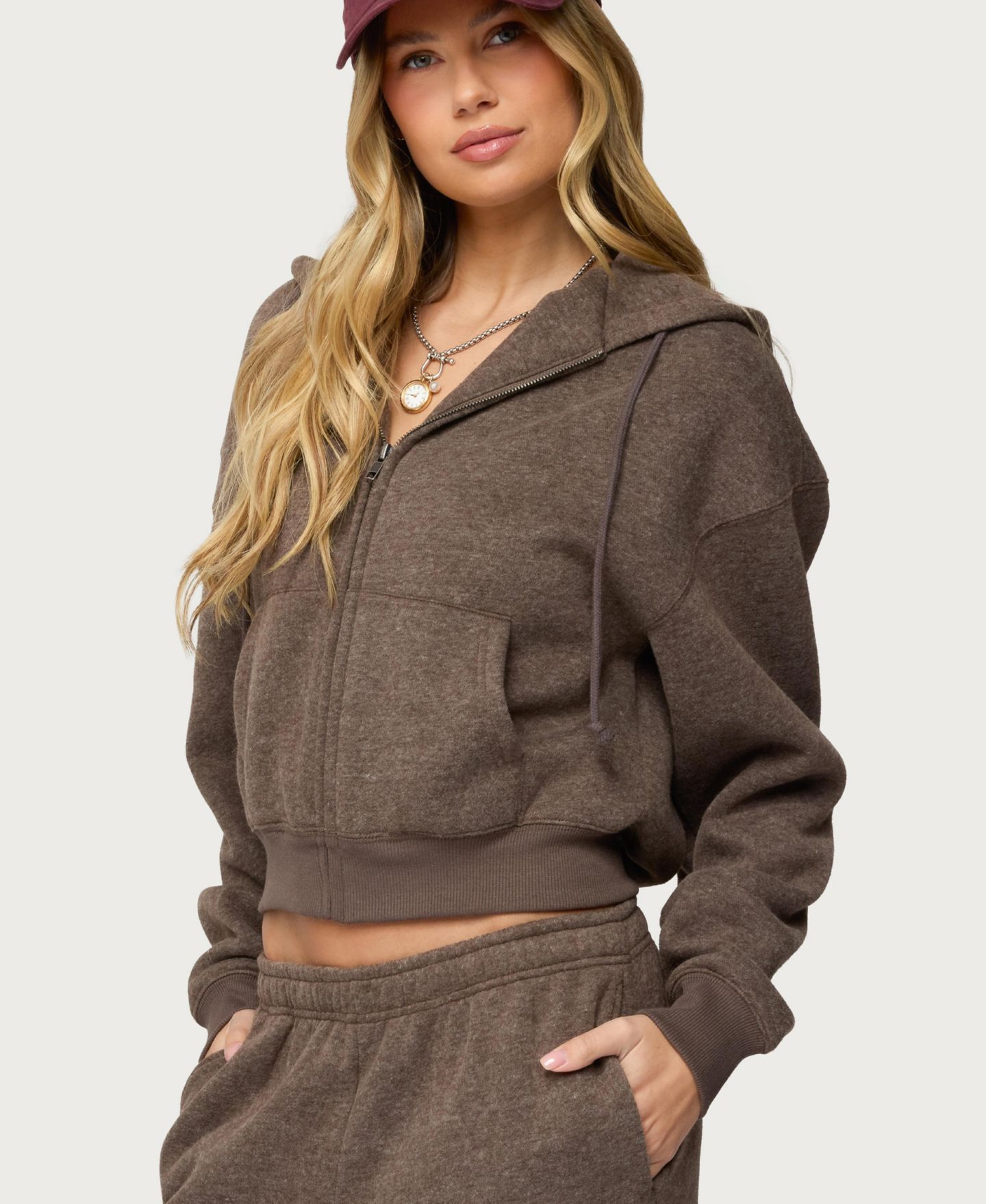 Женское худи Edikted Sweatshirts Laulie Zip Up, цвет: Коричневый — фото 4