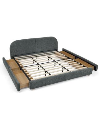 Streamdale King Size Upholstered Bed Frame, Modern Minimalist, Curved Headboard, Drawer Storage