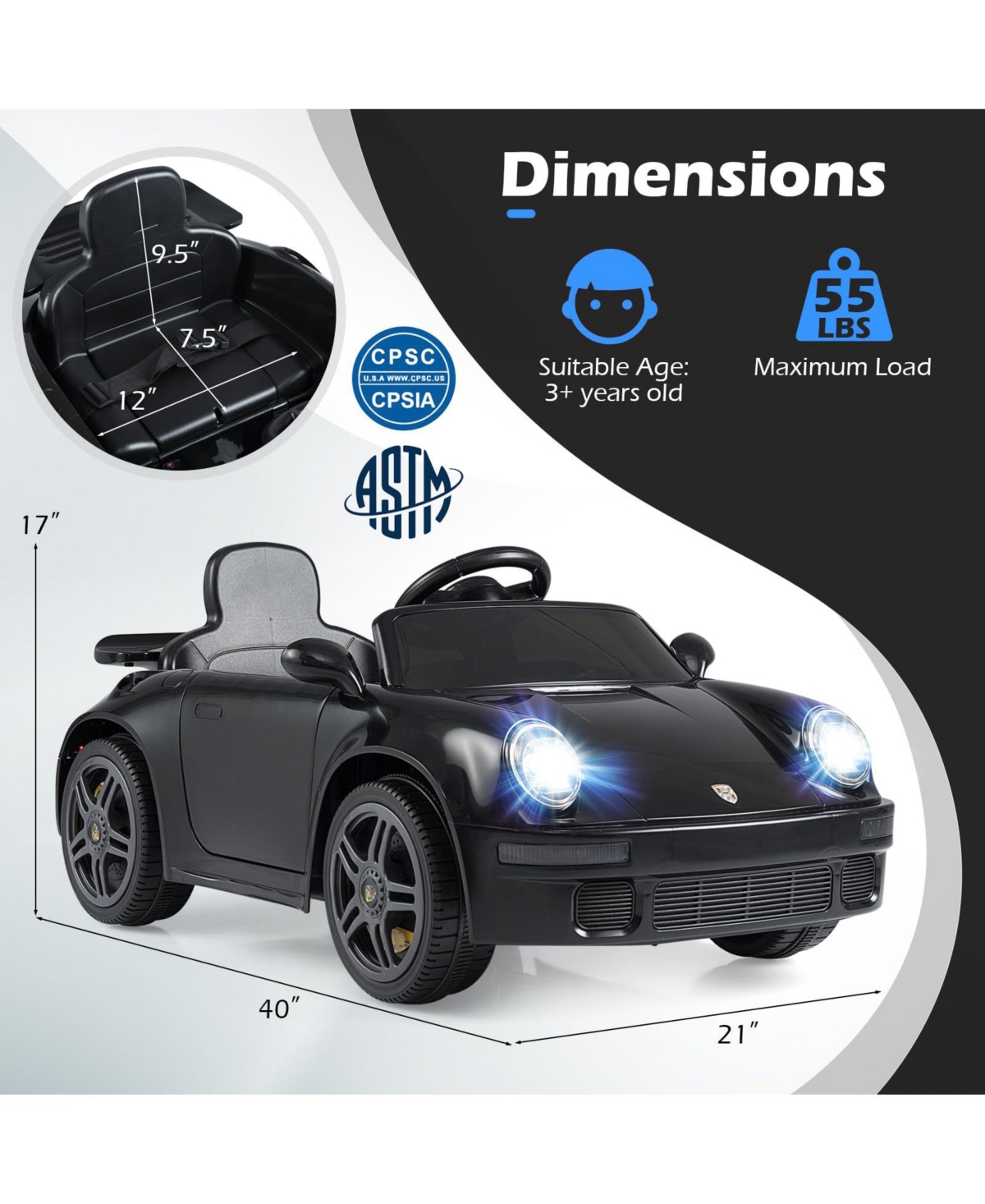 Mecale 12V Electric Ride On Car Licensed Ruf Ctr with Remote Control and Music