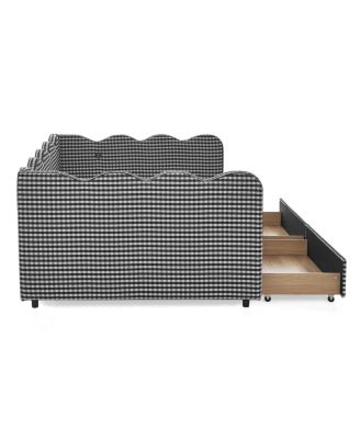 Streamdale Cozy Gingham Daybed with Storage Drawers, USB Port & Wave Design