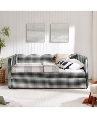 Streamdale Cozy Gingham Daybed with Storage Drawers, USB Port & Wave Design