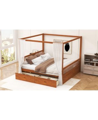 Streamdale Wooden Canopy Bed with Storage Drawers, Queen size, Walnut