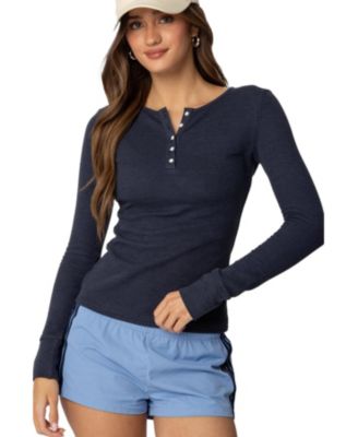 Women's Helaine Waffle Henley T Shirt