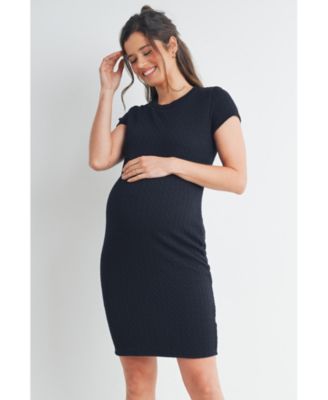Maternity Crewneck Short-Sleeve Textured Bodycon Dress