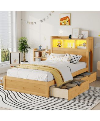 Streamdale Twin Bed with Drawers, LED Light, and Storage Headboard