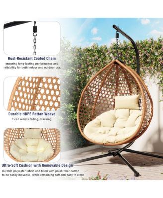 Outdoor Garden Rattan Egg Swing Chair Hanging Chair Wood