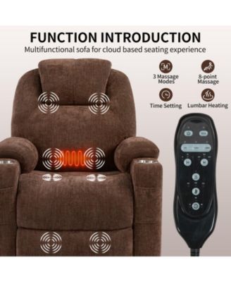 Power Lift Recliner Chair with 8-Point Massage & Heating 350 lbs Capacity USB/Type-C Ports and Cup Holders