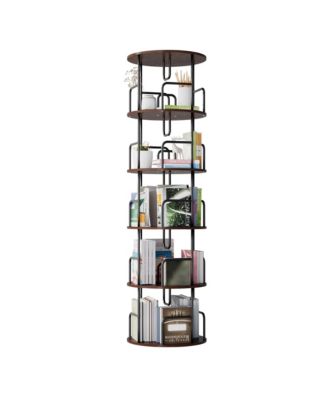 360° Rotating Bookshelf Tower, 5-Tier Round Vertical Storage Display Rack, Narrow Tall Bookcase for Living Room and Home Office