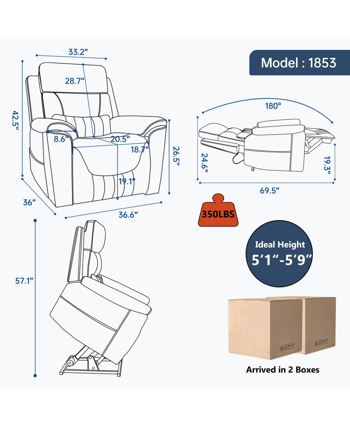 Clihome Dual Motor Infinite Position Up to 350 Lbs Power Lift Recliner Chair, with 8-Point Vibration Massage and Lumbar Heating
