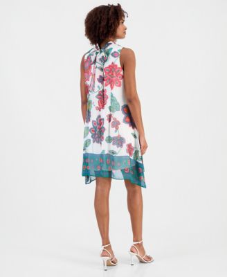 Women's Printed Mock-Neck Sleeveless Shift Dress