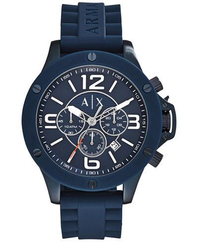 A|X Armani Exchange Men's Chronograph Blue Silicone Strap Watch 48mm AX1524