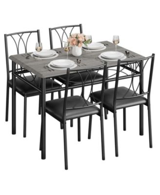 Dining Table Set for 4 with 4 Chairs and 1 Table Retro Industrial Wooden Table Top with Metal Legs for Breakfast