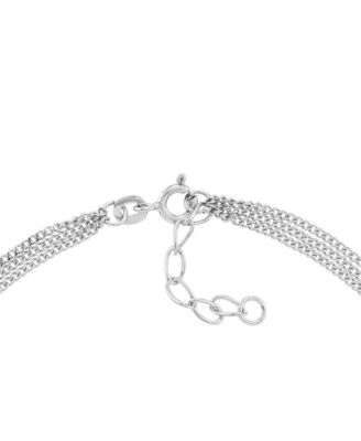 925 Sterling 10 Inch Rhodium Plated Open Love Heart 4 Station 3 Row Anklet Anklet