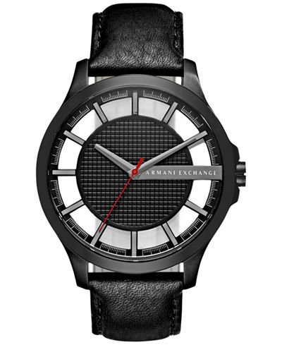 A|X Armani Exchange Men's Black Leather Strap Watch 46mm AX2180
