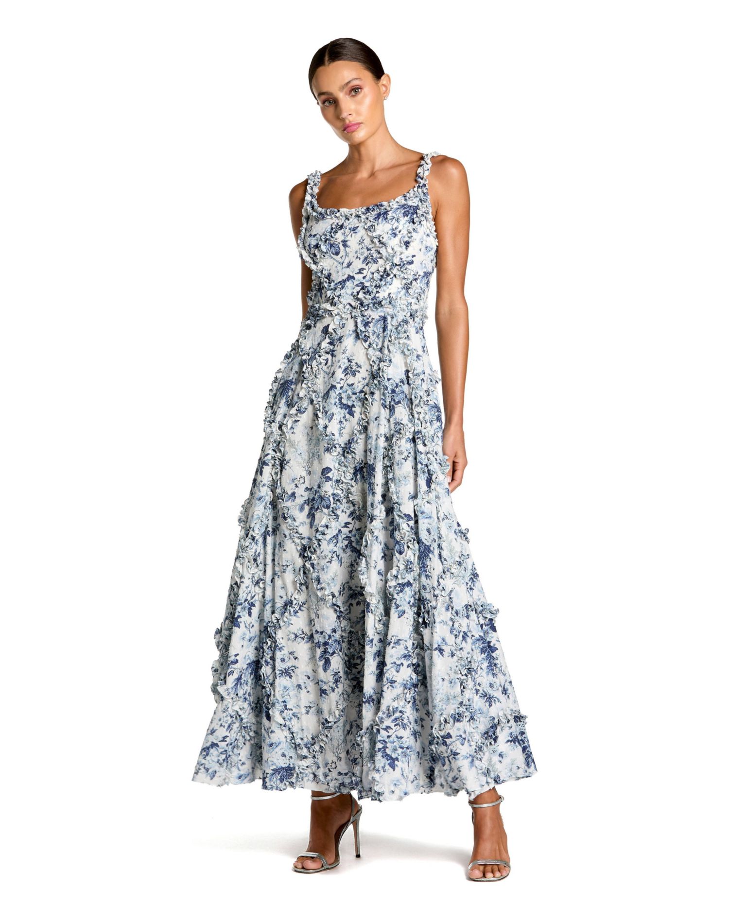 Women's Floral Cotton Ruffle Square Neck Ankle Dress