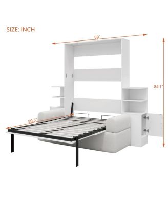 Queen Size Wall Murphy Bed with Sofa and Storage Cabinets