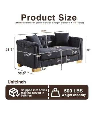 Streamdale Classic Modern Chesterfield Velvet Sofa, Rolled Arm Double Sofa