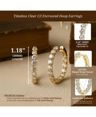 Clear Cubic Zirconia Encrusted Hoop Earrings