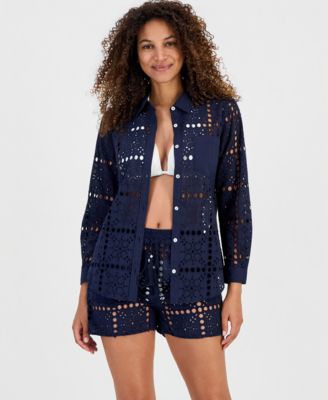 Women's Eyelet Openwork Dot Beach Shorts