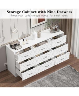 9 Drawer Dresser, 63 in Dresser for Bedroom with Power Outlet, Modern Drawer for Hallway, Living Room