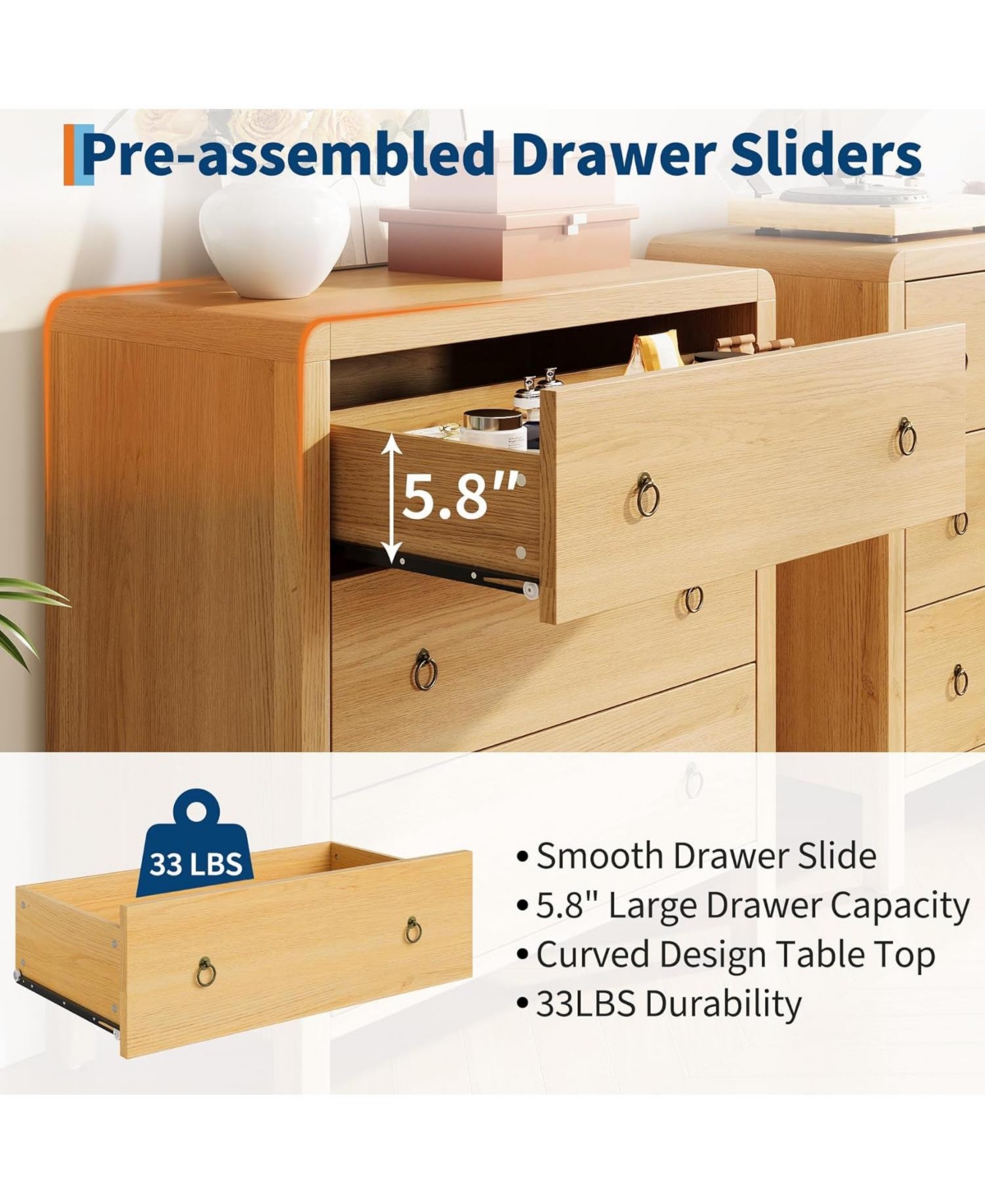 gaomon Modern 3 Drawer Bedroom Dresser, 30.4" Tall Wooden Closet Chest Storage