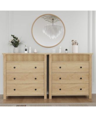 3 Drawer Bedroom Dresser, Wooden Fluted Nightstand End Table & Storage Organizer for Living Room, Hallway, Entryway