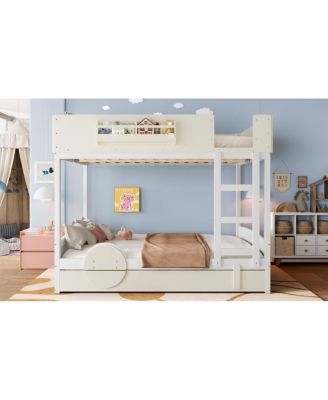 Queen Bunk Bed with Trundle, Bookshelf, and Auto Design for Kids