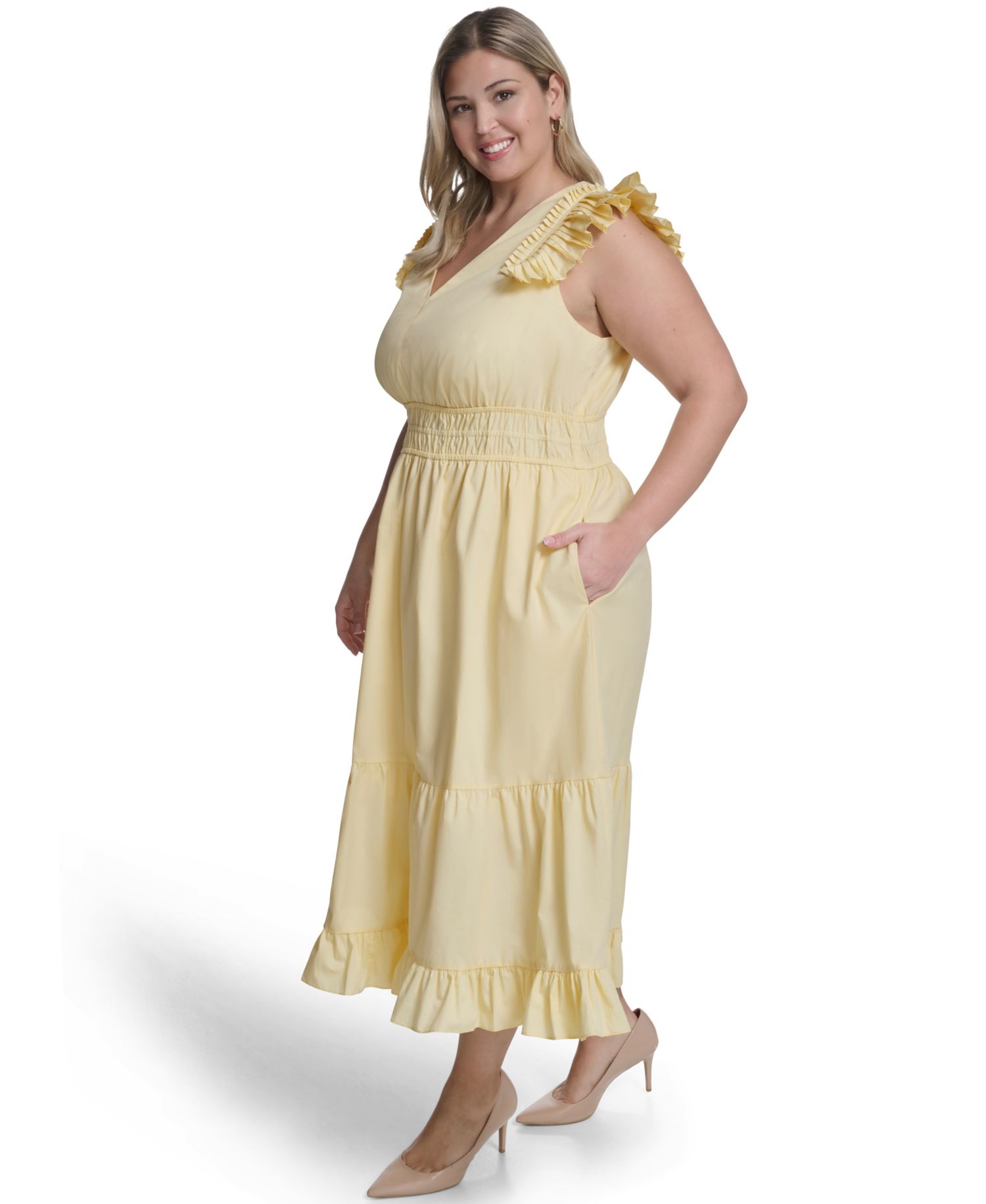 Plus Size Flutter-Sleeve Tiered Maxi Dress